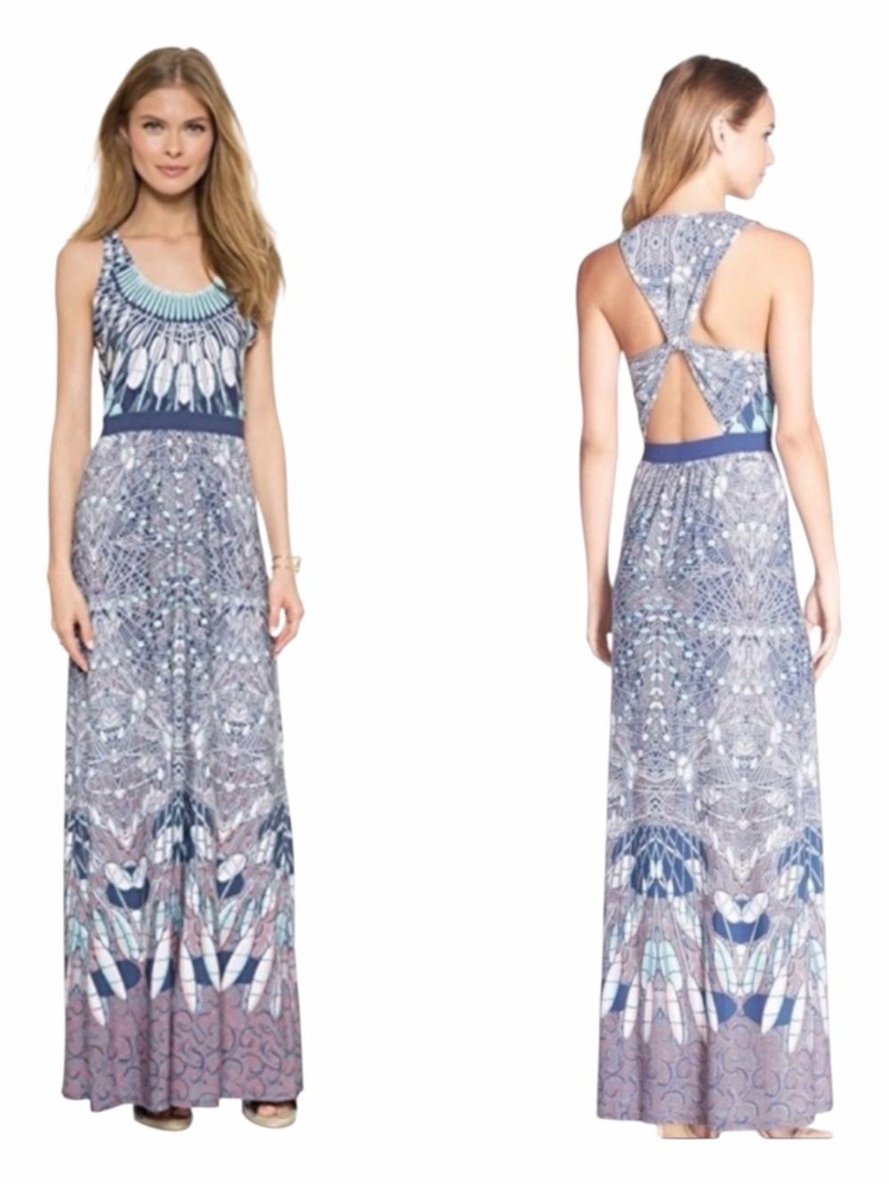 BCBGMaxAzria Adriene Open-Back Abstract Print Maxi Dress. Size Small.